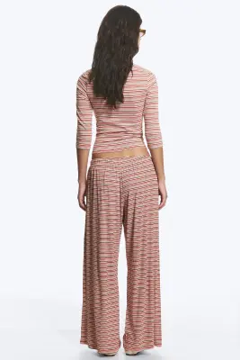 Pantalon en jersey taille basse coupe décontractée - Rose - Multi-rayures — photo 2