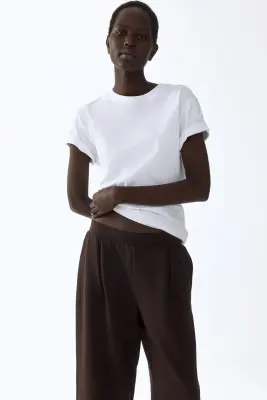 Pantalon jogger en interlock avec jambes larges - Marron foncé — photo 1