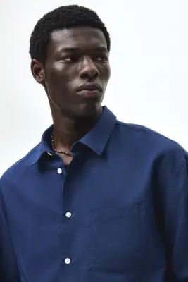 Chemise Relaxed Fit en lin mélangé - Bleu foncé — photo 2