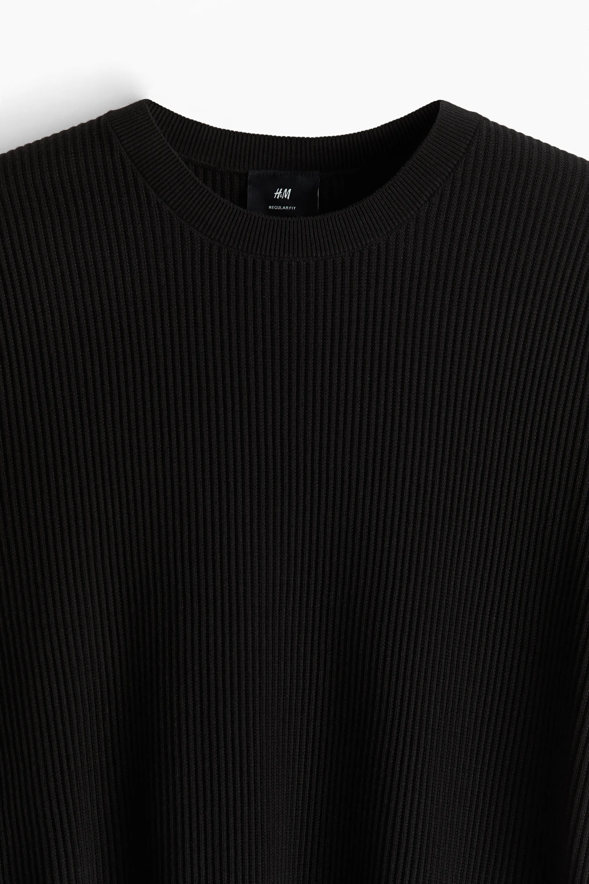 T-shirt Regular Fit en maille côtelée - Noir