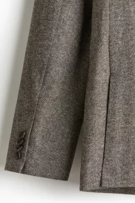 Veste croisée Regular Fit en laine mélangée - Beige foncé chiné — photo 2