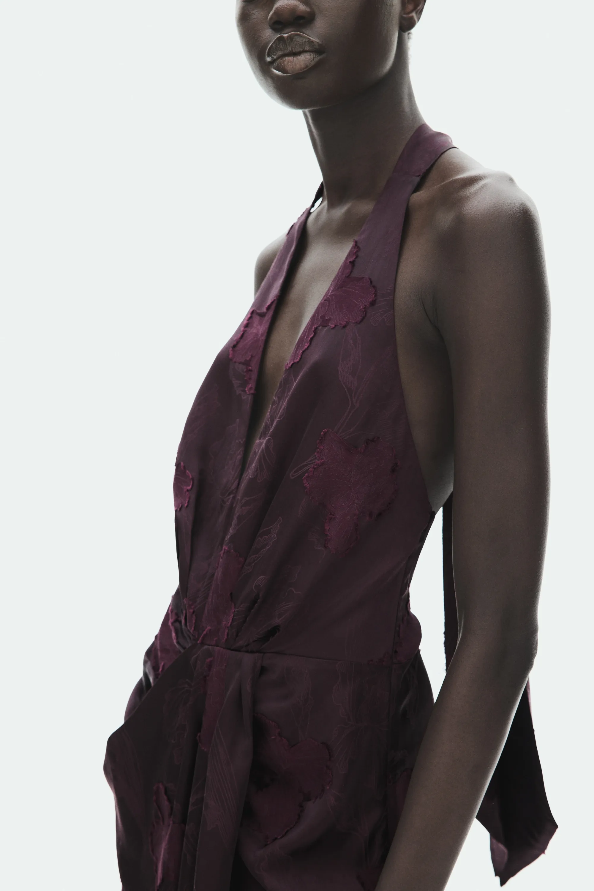 Robe à franges en tissu jacquard - Violet prune foncé