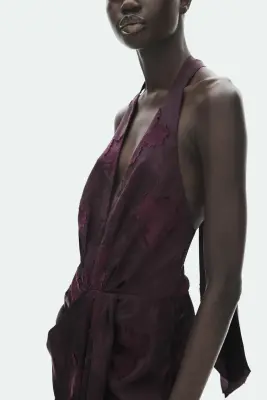 Robe à franges en tissu jacquard - Violet prune foncé — photo 1