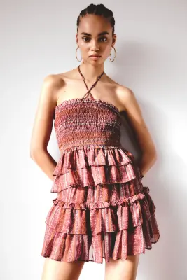 Mini jupe-short à étages en mousseline - Orange/motif cachemire — photo 1