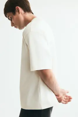 T-shirt Relaxed Fit en interlock - Crème — photo 3