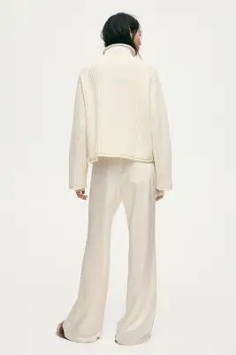 Pantalon évasé en satin - Crème — photo 4