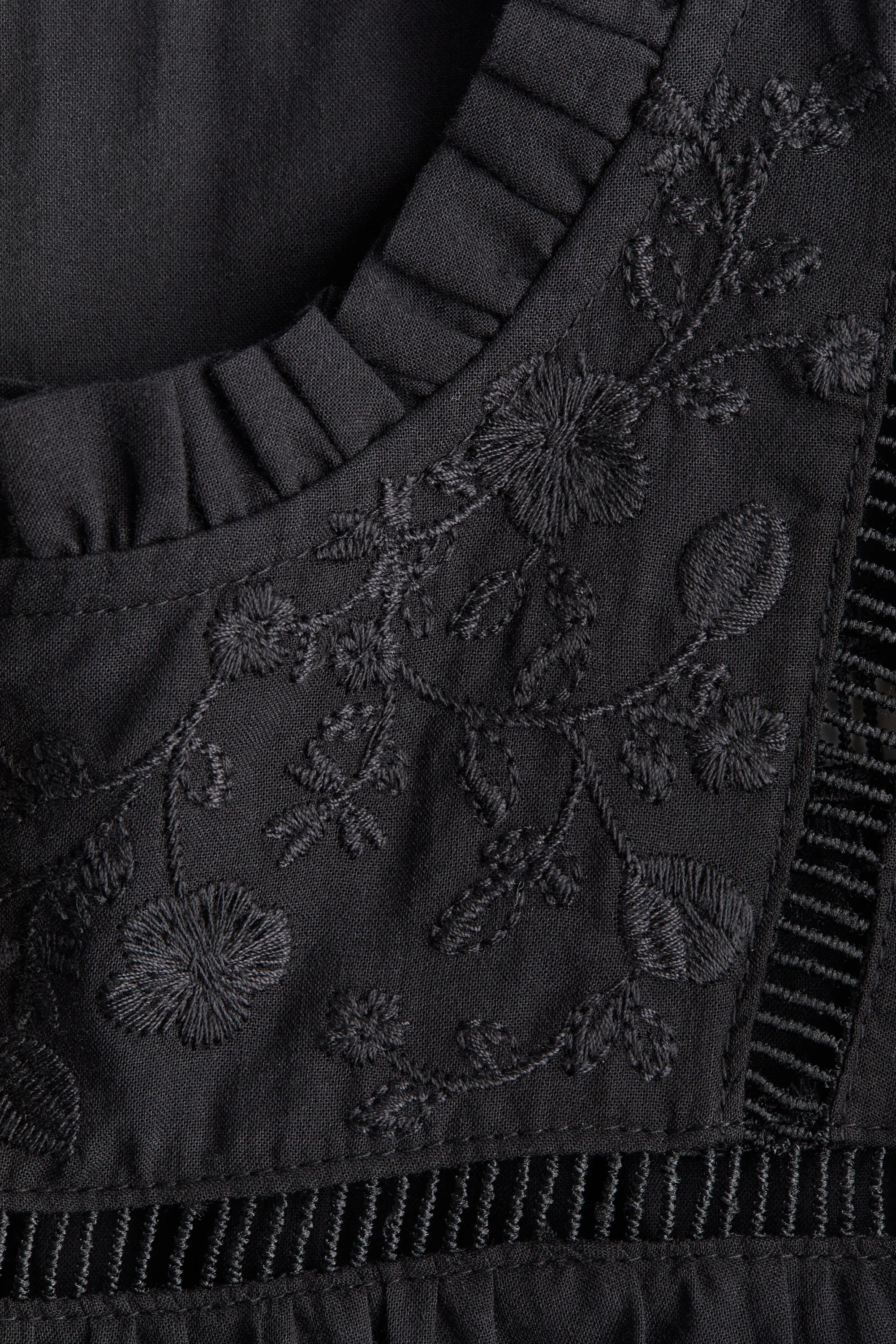 Blouse brodée en coton - Noir