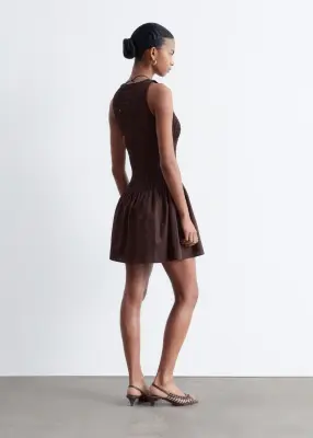 Robe courte à smocks en popeline de coton - Marron foncé — photo 4