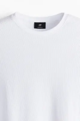 T-shirt Slim Fit en jersey gaufré - Blanc — photo 5