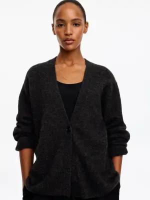 Cardigan en mélange de laine et d'alpaga - Gris foncé — photo 3