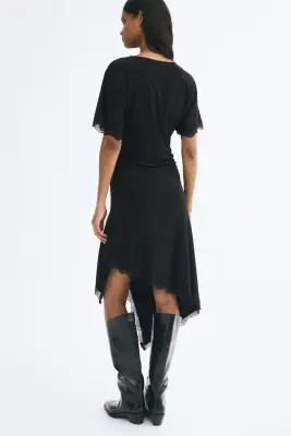 Robe en jersey avec dentelle - Noir — photo 1