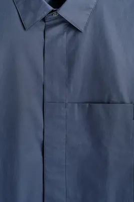 CHEMISE SLIM EN POPELINE DE COTON À DÉTAIL POCHE - BLEU MARINE — photo 5