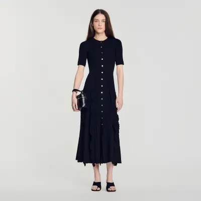 Robe longue en maille à volants