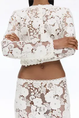 Top en dentelle avec boutons devant - Crème — photo 1