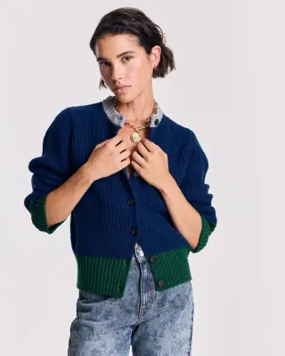Cardigan Clea bleu marine et vert — photo 1