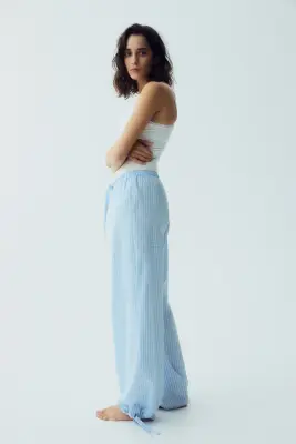 Pantalon de pyjama en coton - Bleu clair/carreaux — photo 2