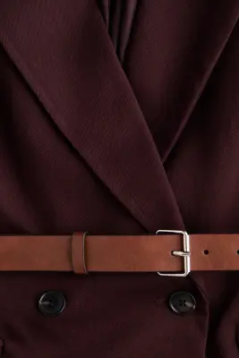 Blazer croisé avec ceinture - Marron foncé — photo 5