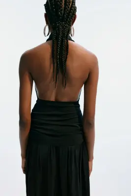 Top dos nu avec panneau drapé - Noir — photo 2