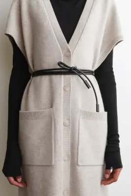 CARDIGAN LONG À COL ROND EN LAINE - BEIGE CHINÉ — photo 3