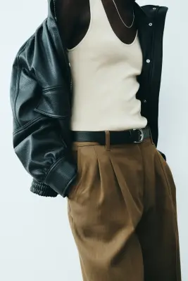 Pantalon chic en lin mélangé - Vert olive foncé — photo 4