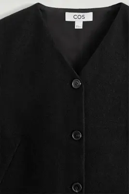 ROBE DROITE COURTE ET BOUTONNÉE EN LAINE MÉRINOS - NOIR — photo 4