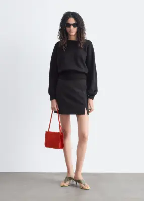 Pull en maille à finitions côtelées - Noir — photo 2