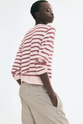 Gilet en maille de viscose mélangée - Rose clair/rayé — photo 2