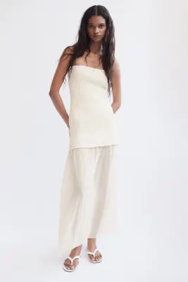 Robe bandeau bi-matière - Crème — photo 3