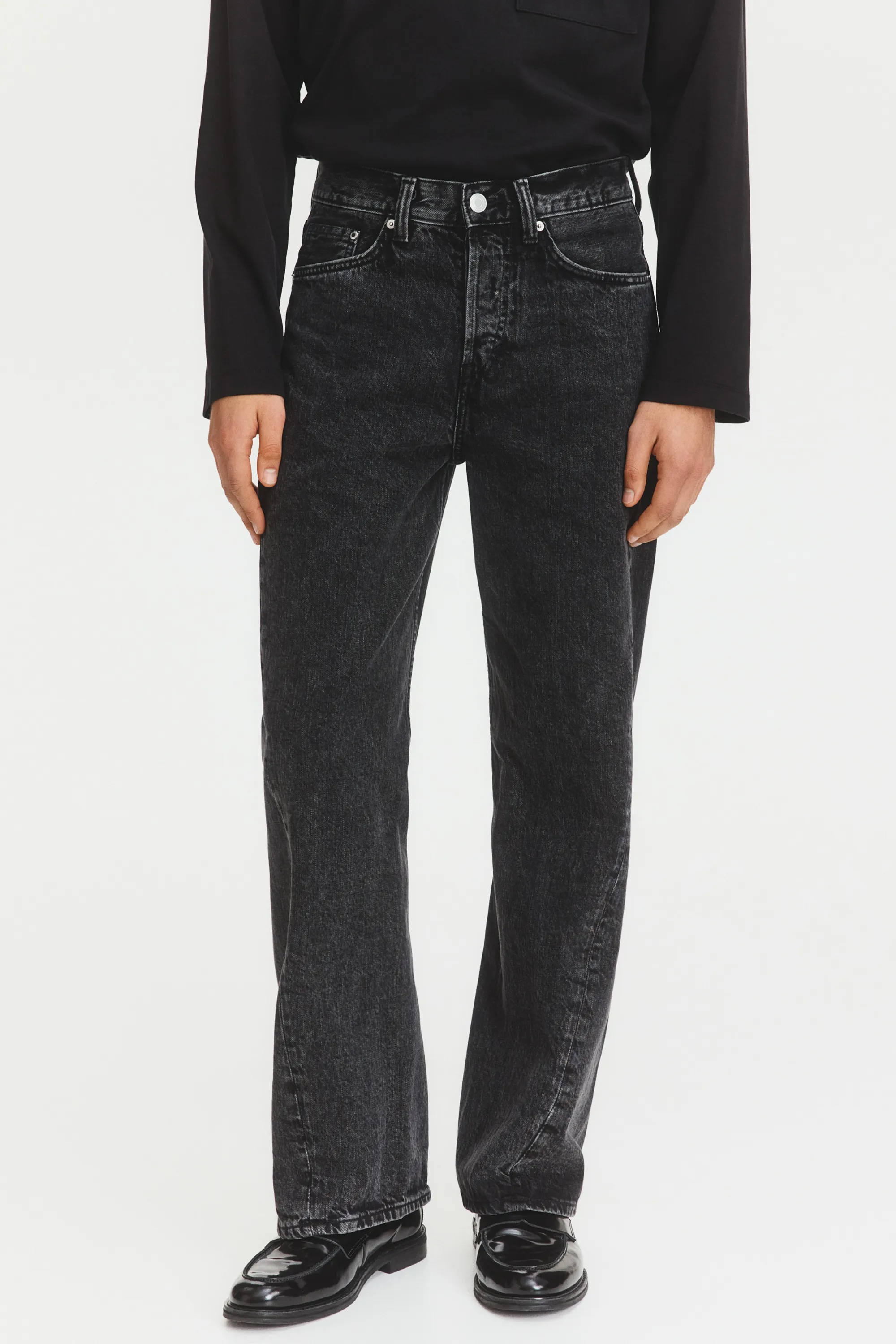 Jean Loose Straight à jambes tournantes - Noir denim