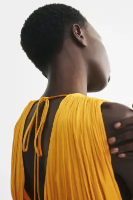 Robe drapée avec détail à nouer - Jaune moutarde — photo 3