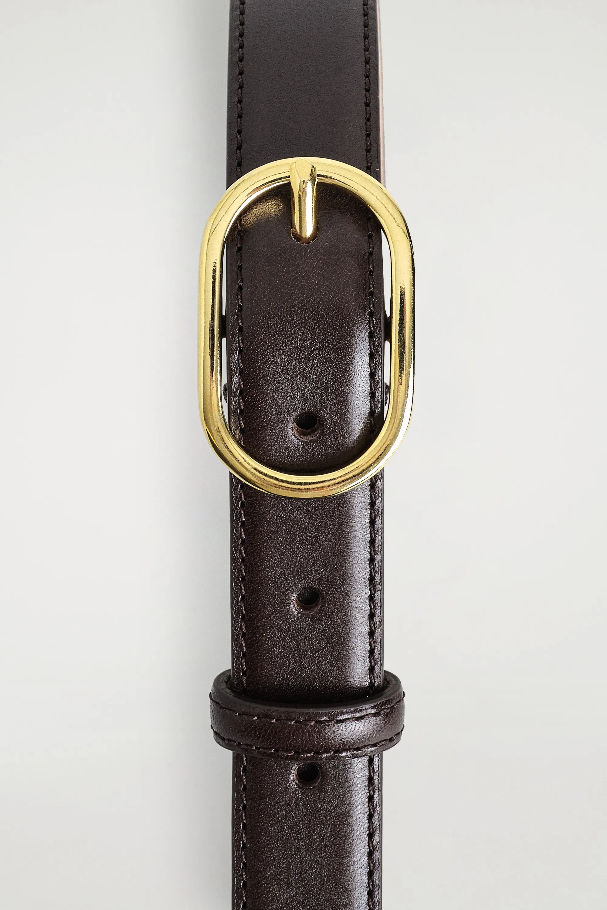 CEINTURE EN CUIR À BOUCLE OVALE - BRUN / DORÉ
