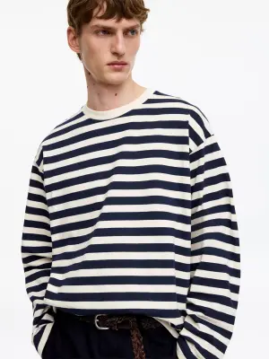 T-shirt décontracté à manches longues - Blanc cassé/Bleu foncé — photo 3