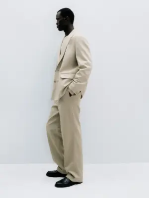 Pantalon large en coton et lin - Taupe — photo 5