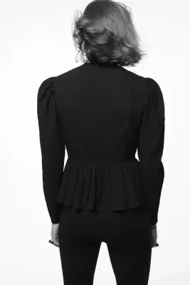 Blouse péplum en tissu texturé - Noir — photo 3