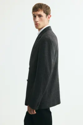 Veste Relaxed Fit à fermeture croisée - Gris foncé/carreaux — photo 4