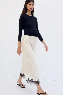 MAMA Slip skirt avec dentelle - Crème/noir — photo 3