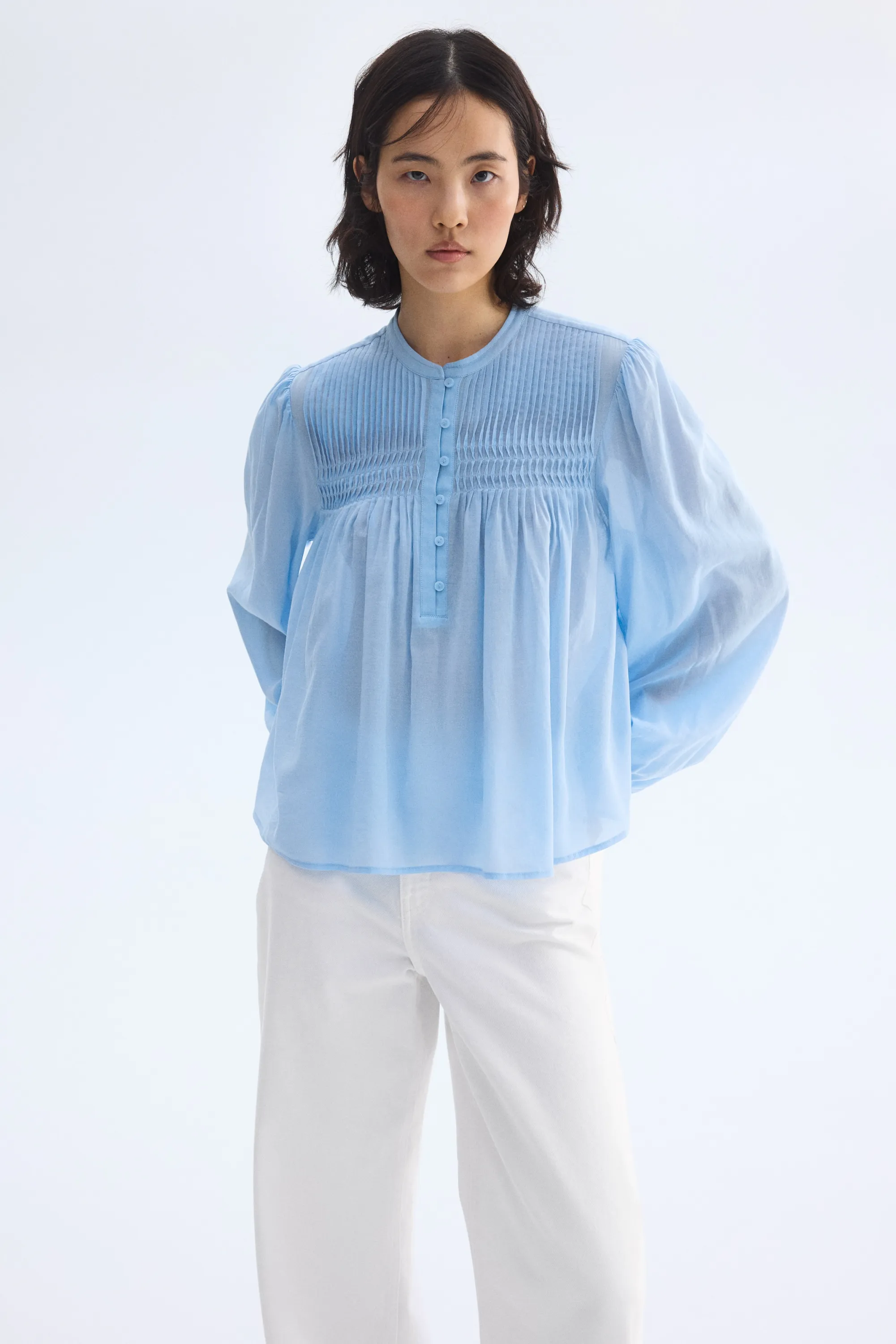 Blouse à plis nervure - Bleu clair