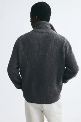 Gilet zippé Regular Fit en laine - Gris foncé — photo 4