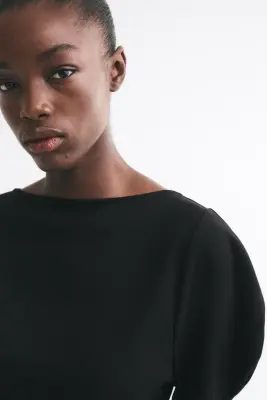 Top asymétrique avec manches bouffantes - Noir — photo 1