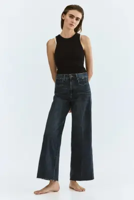Wide High Waist Ankle Jeans - Bleu denim foncé — photo 1