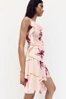 Robe asymétrique à panneau drapé - Rose clair/fleuri — photo 2