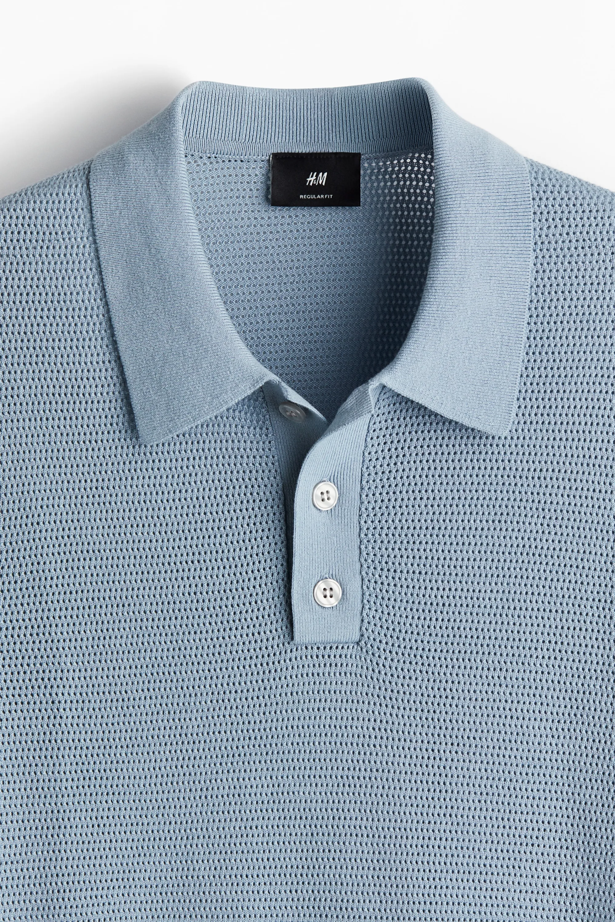 Polo Regular Fit en maille ajourée - Bleu clair