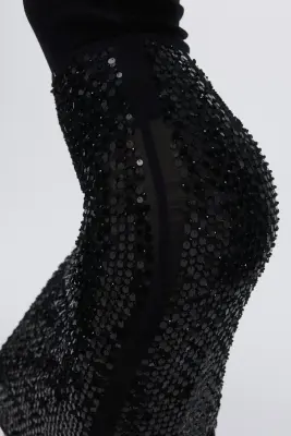 Jupe crayon à sequins - Noir — photo 3