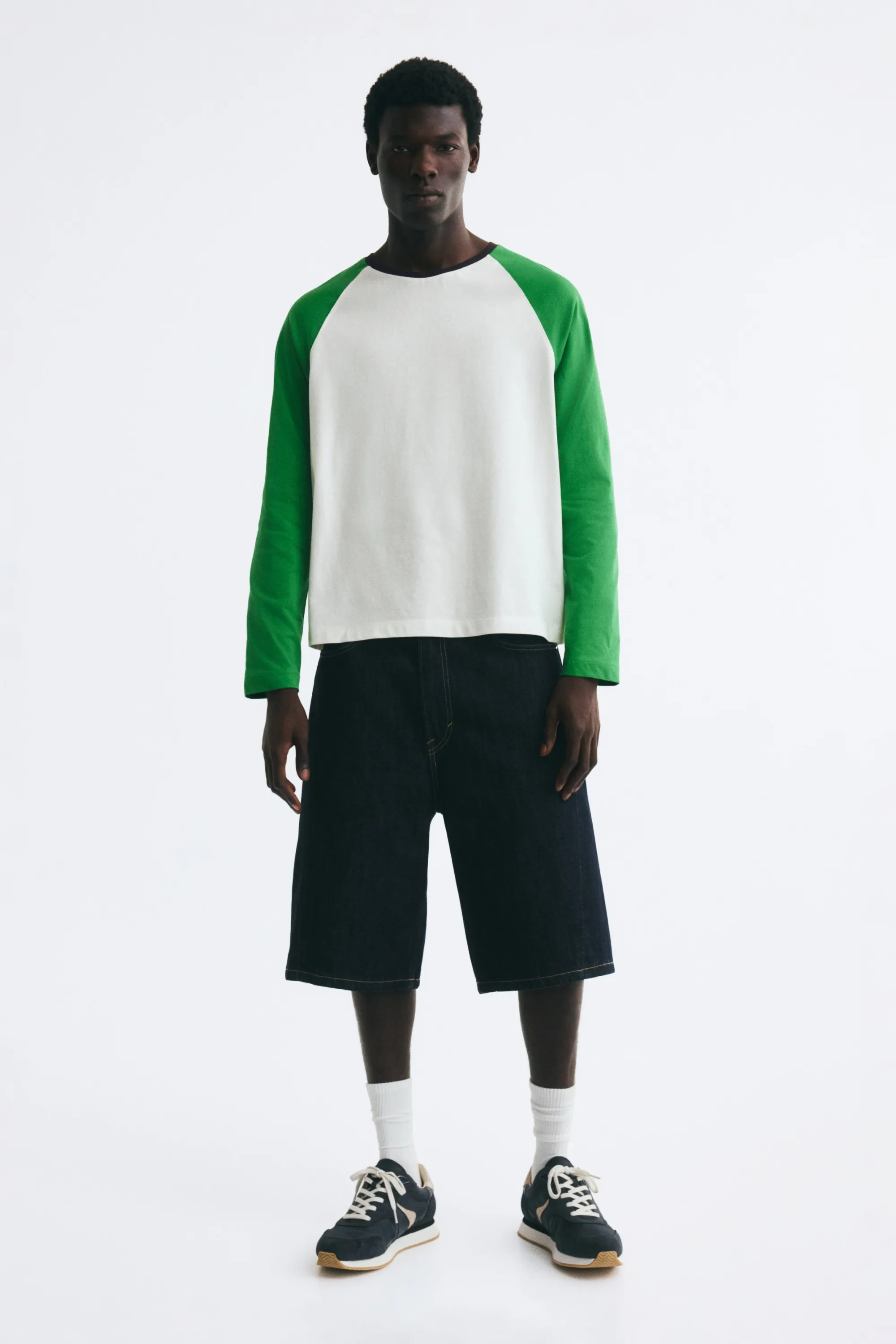 T-shirt à manches longues Relaxed Fit en coton - Crème/color block