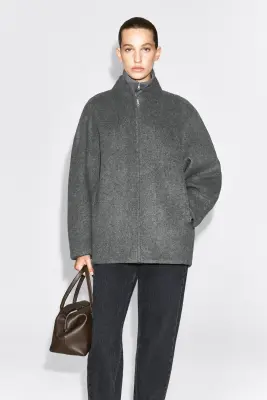 VESTE ZIPPÉE EN MÉLANGE DE LAINE SCULPTÉE - GRIS — photo 2