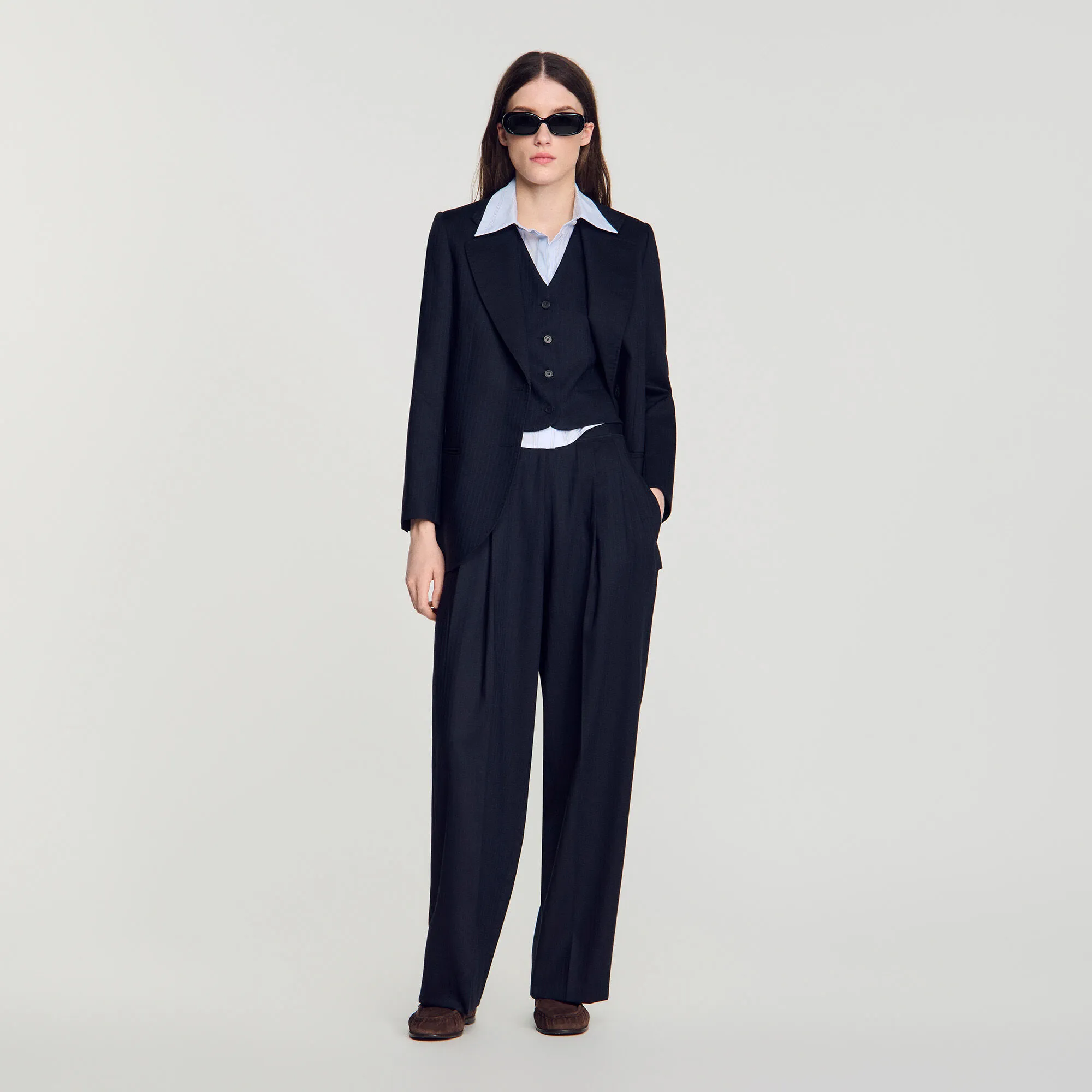 Pantalon en laine à rayures