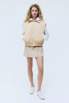 Veste sans manches en coton avec col - Beige — photo 1