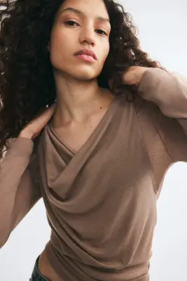 Top à effet superposé en maille - Taupe chiné — photo 2
