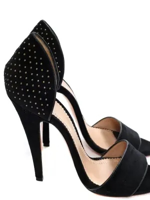 Sandales bout ouvert à talon fin en velours noir et studs NEUVES Px boutique 450€ Taille 40 — photo 5