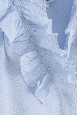 BLOUSE EN COTON CRÊPÉ À COL VOLANTÉ - BLEU / RAYÉ — photo 5